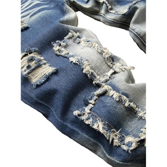 Men's Ripped Jeans Regular Fit Distressed Slim Straight Leg Stacked Biker - Picture 4 of 6